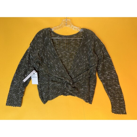 ABOUND Twist Back Sweater Top Womens S Olive Marled Knit Pullover Cropped NWT - Picture 1 of 5